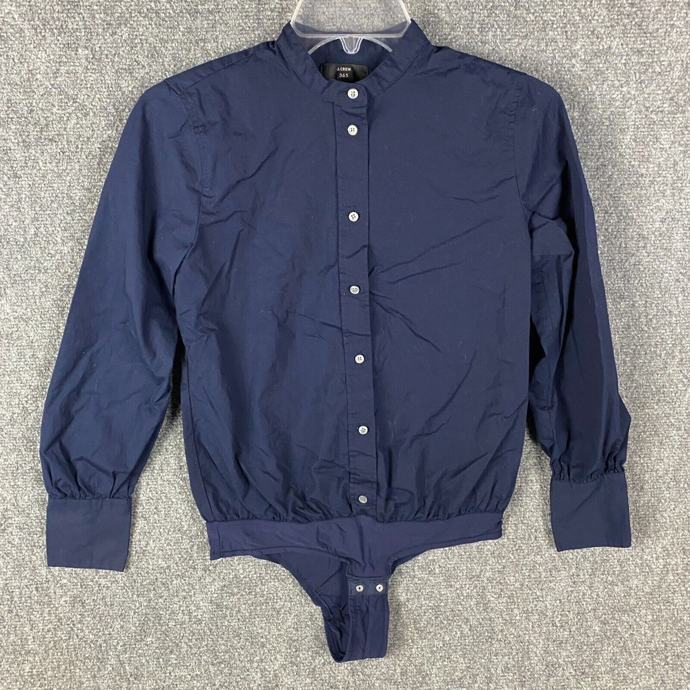 J Crew Button Up Top 4P Women's Petite Long Sleeve Navy Blue Cotton